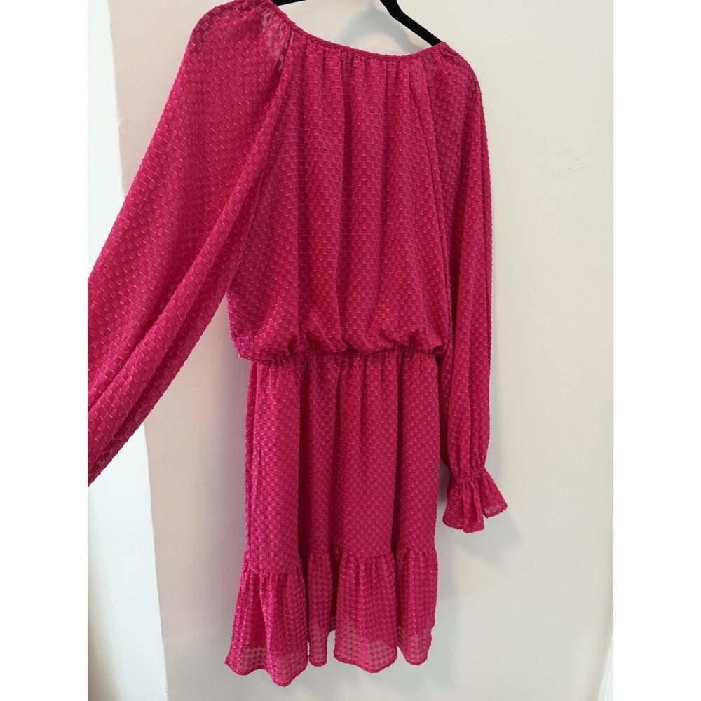 Trina Turk Viti Pink Mini Tiered Long Slv Designer Dress Women's Size M NWT $278 - Picture 8 of 10